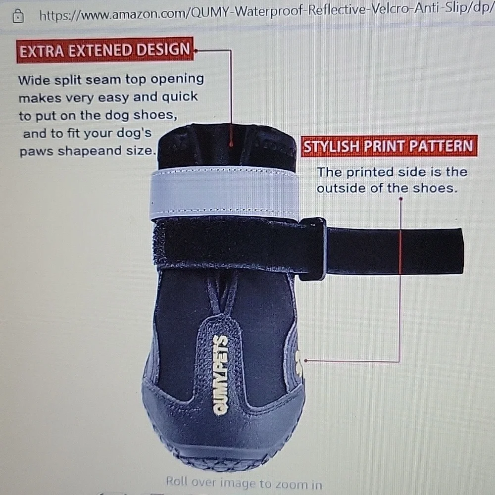QUMY dog shoes boots paw protectors Pack of 4 waterproof anti slip Black…New